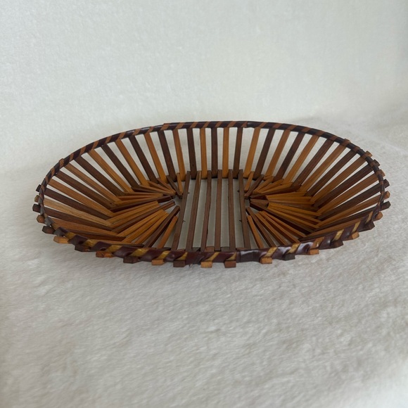 Vintage Handmade Multi Wood Unique MCM Cottagecore Basket - Picture 3 of 12